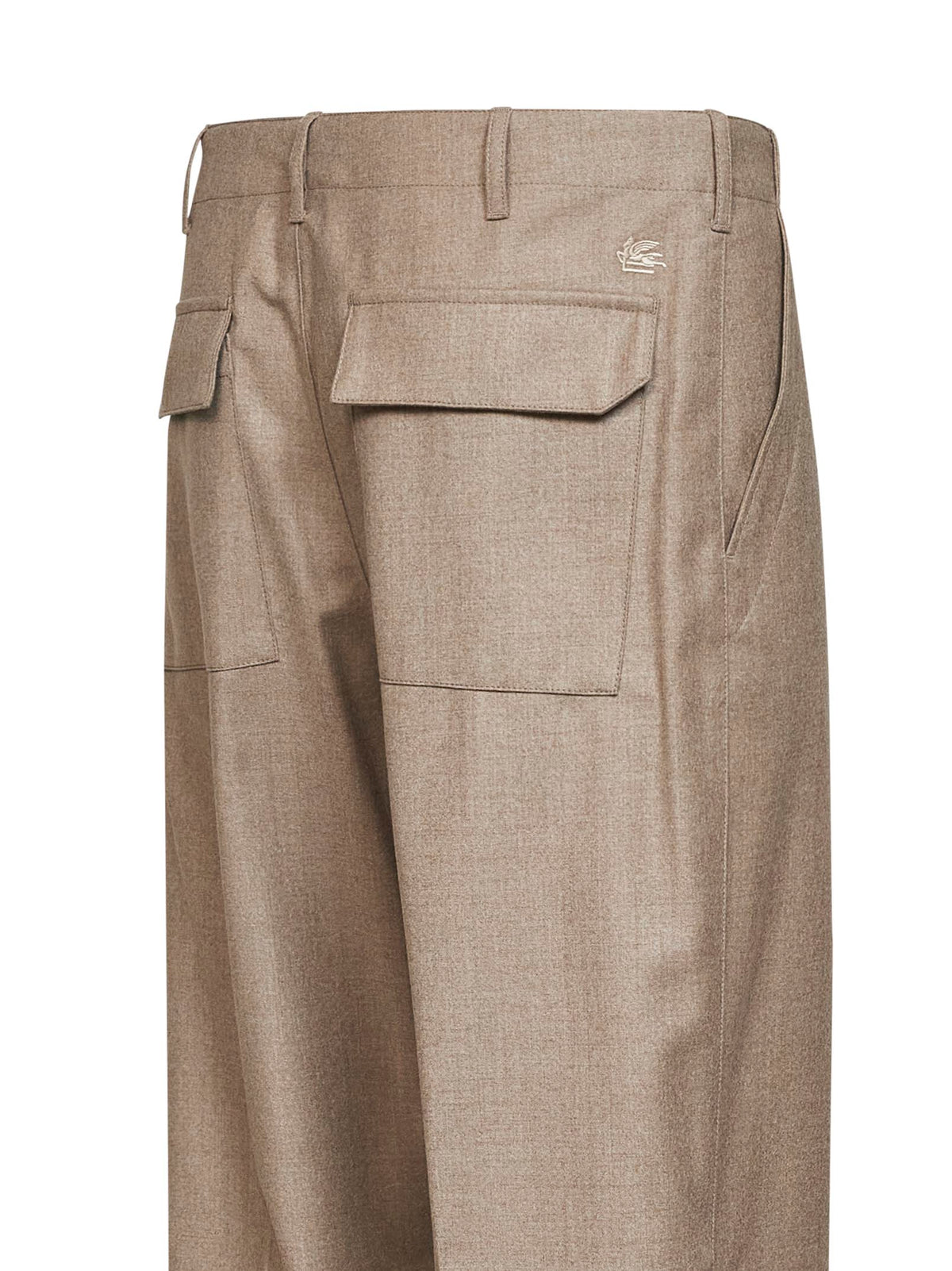 Beige wool flannel trousers with logo