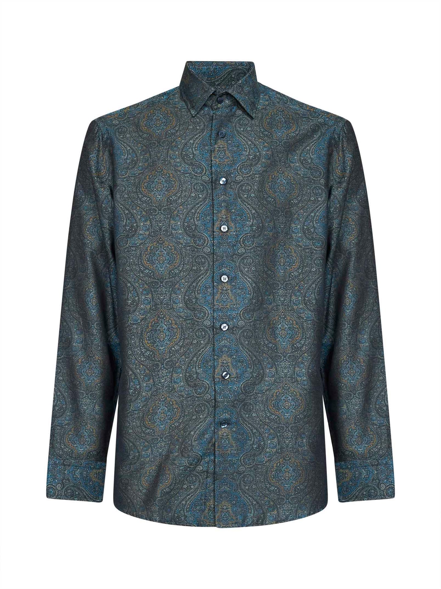Camicia in cotone jacquard con motivo ornamentale blu