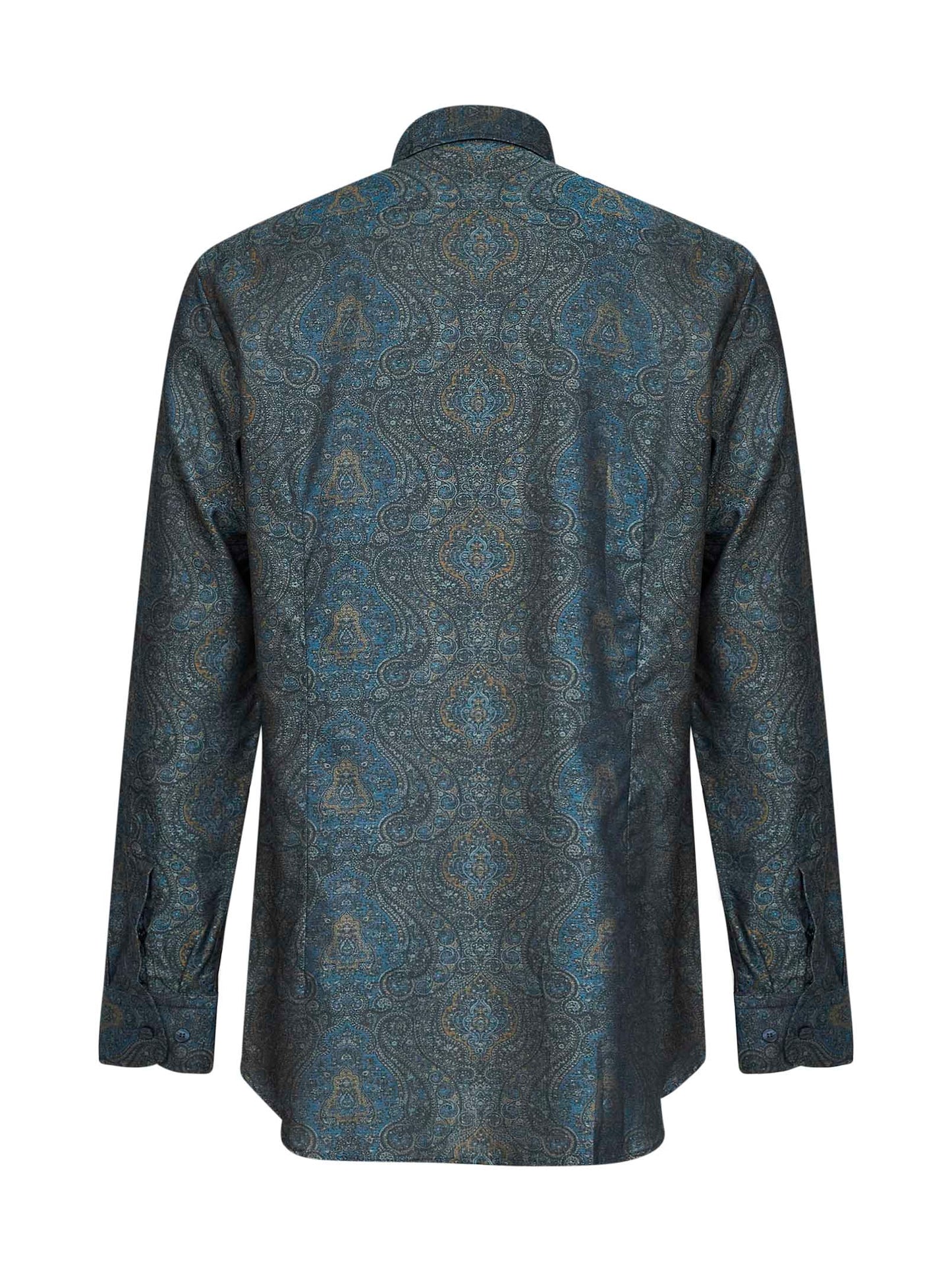 Camicia in cotone jacquard con motivo ornamentale blu