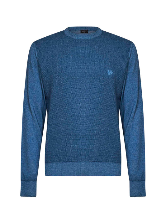 Mid avio blue two-tone wool logo sweater