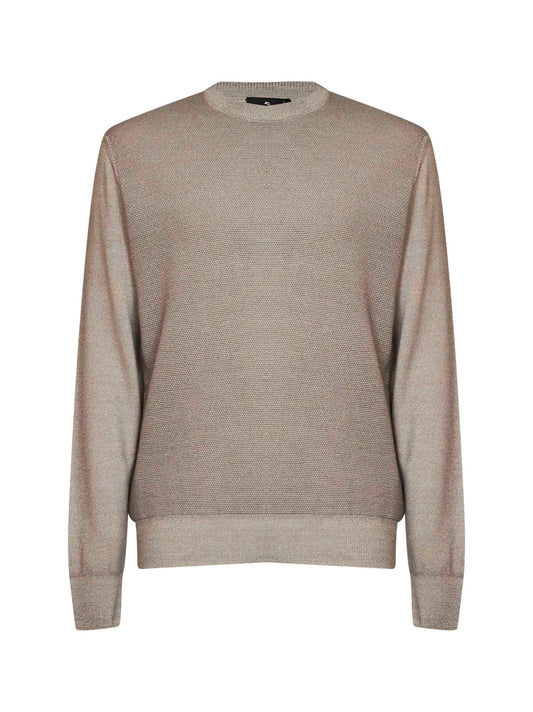 Greige blue two-tone wool logo sweater