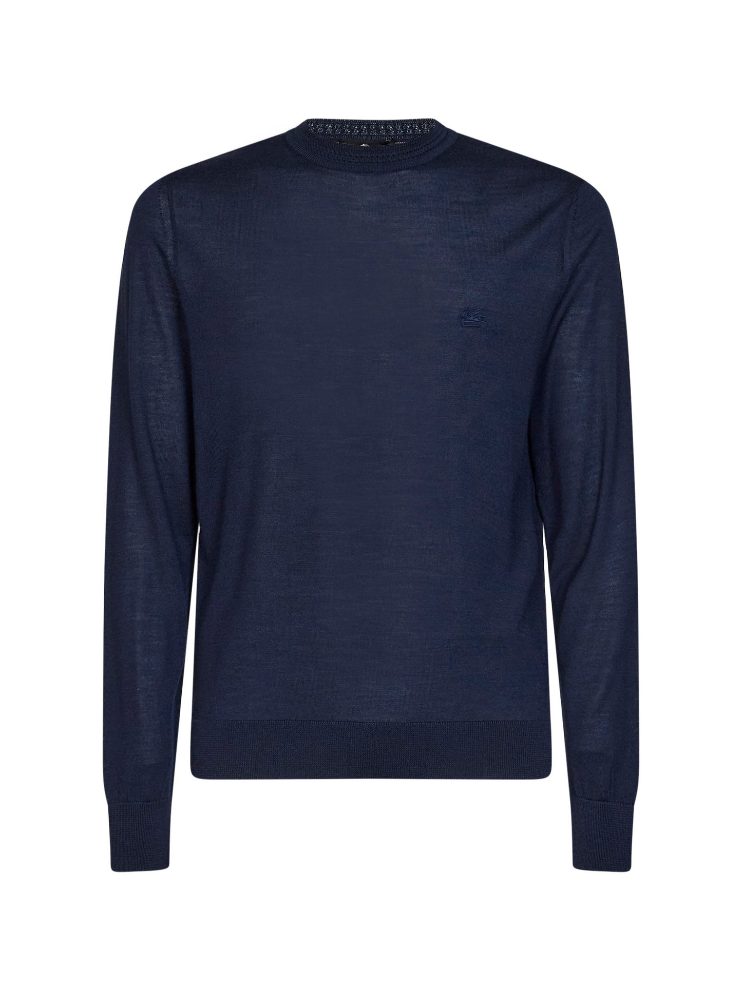 Navy blue wool and silk Pegaso-embroidered sweater