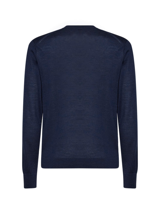 Navy blue wool and silk Pegaso-embroidered sweater