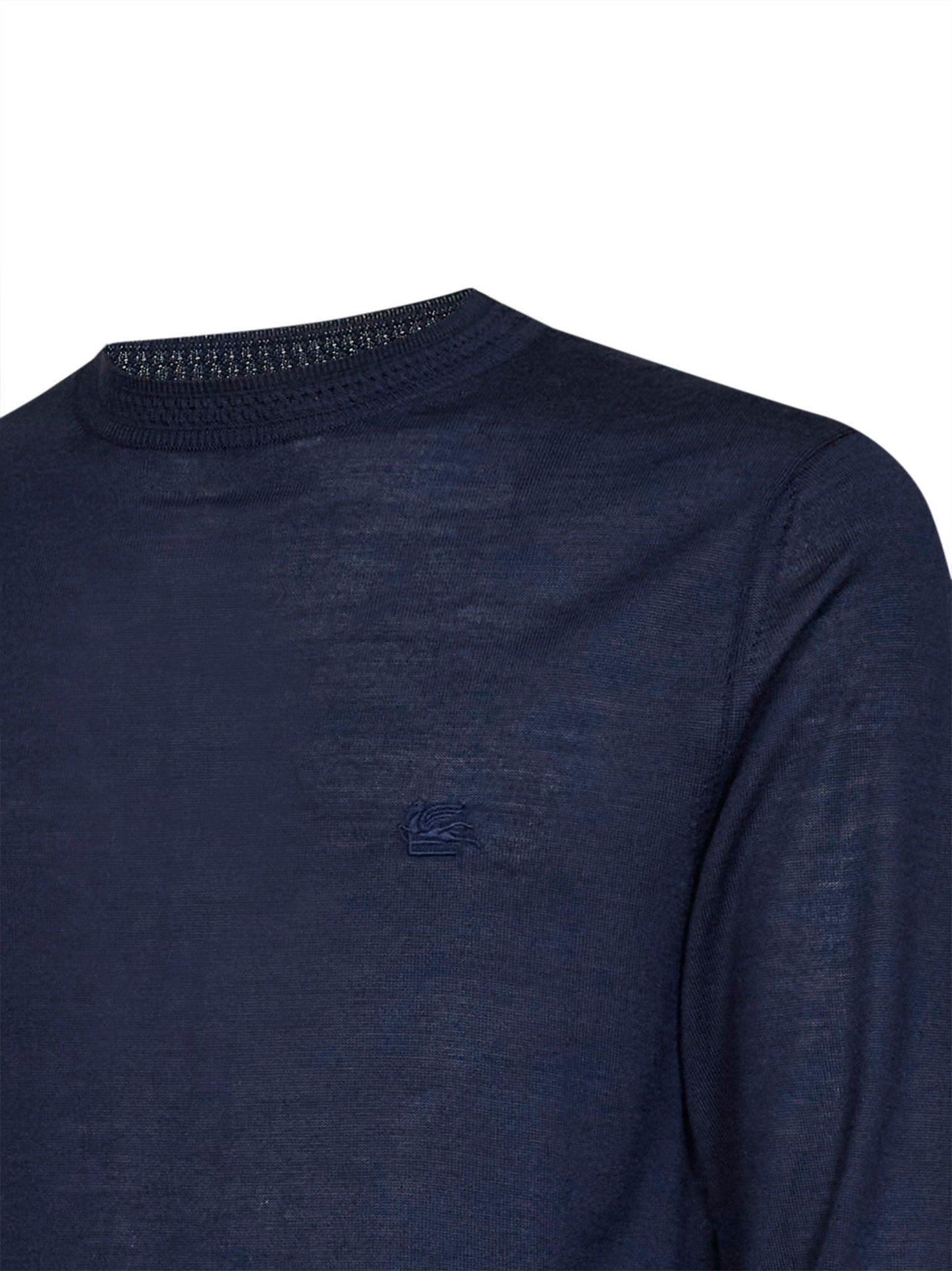 Navy blue wool and silk Pegaso-embroidered sweater