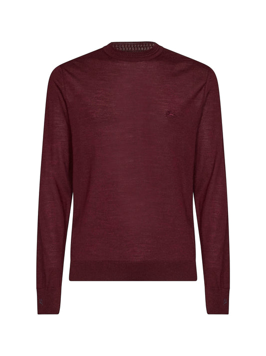 Burgundy wool and silk Pegaso-embroidered sweater