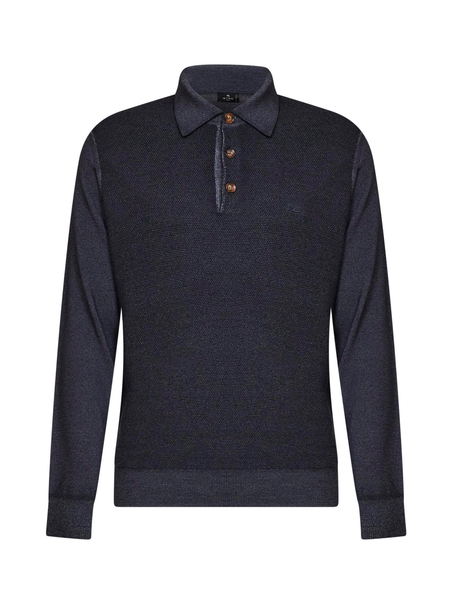 Indigo two-tone wool knit logo-embroidered polo shirt