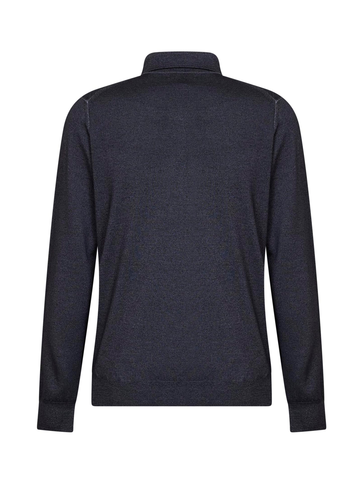 Indigo two-tone wool knit logo-embroidered polo shirt