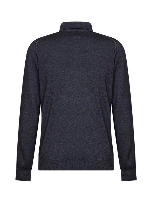 Indigo two-tone wool knit logo-embroidered polo shirt