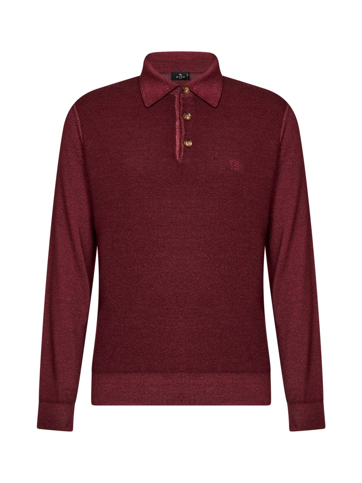 Burgundy two-tone wool knit logo-embroidered polo shirt