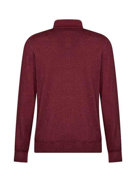 Burgundy two-tone wool knit logo-embroidered polo shirt