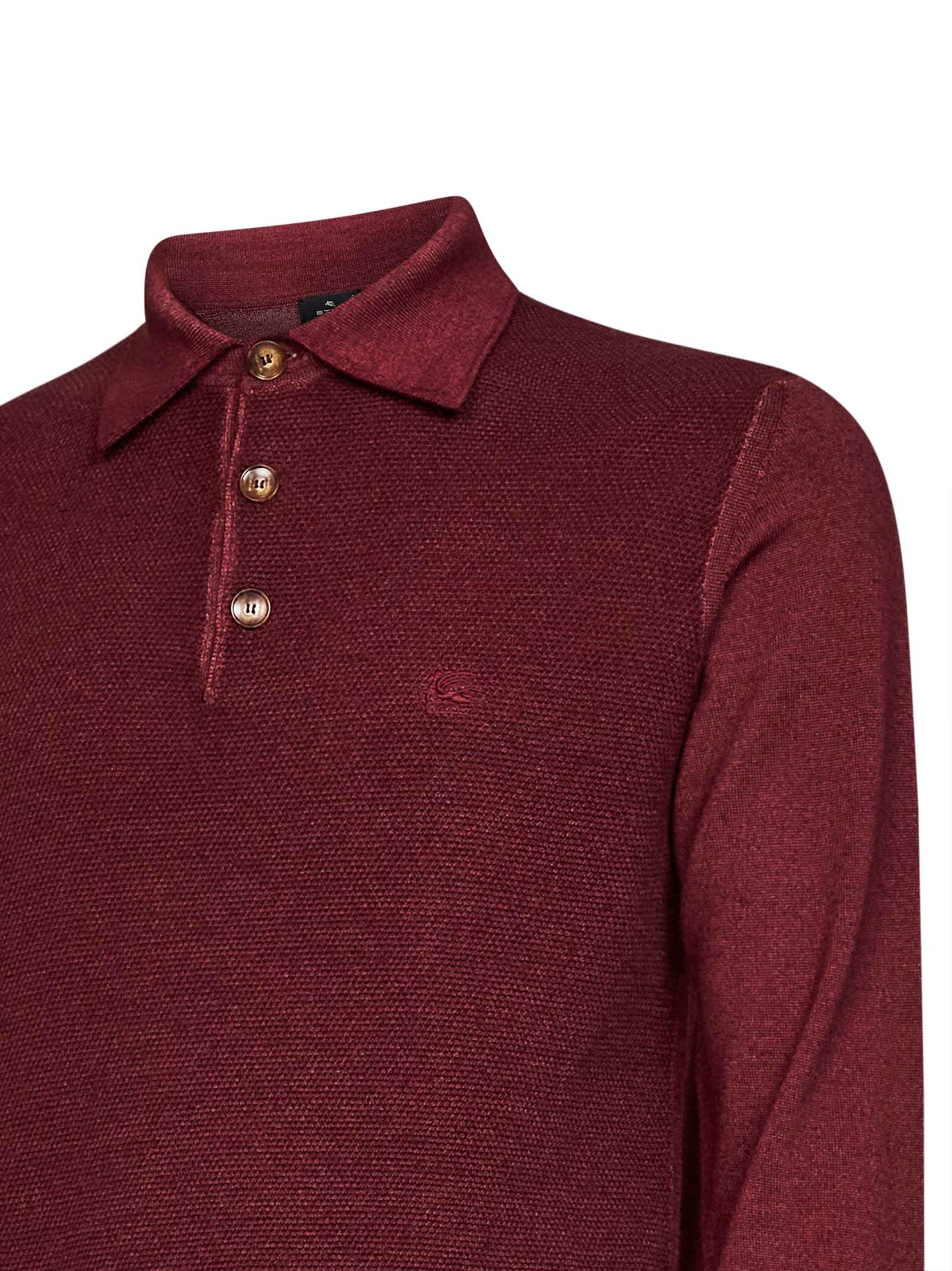 Burgundy two-tone wool knit logo-embroidered polo shirt