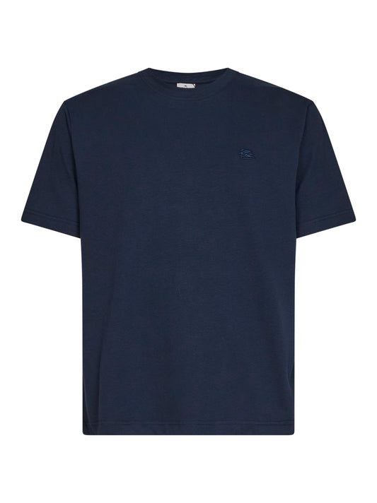 T-shirt in cotone blu navy con ricamo logo