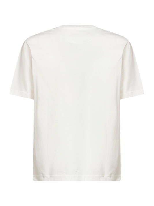 T-shirt in cotone beige con ricamo logo