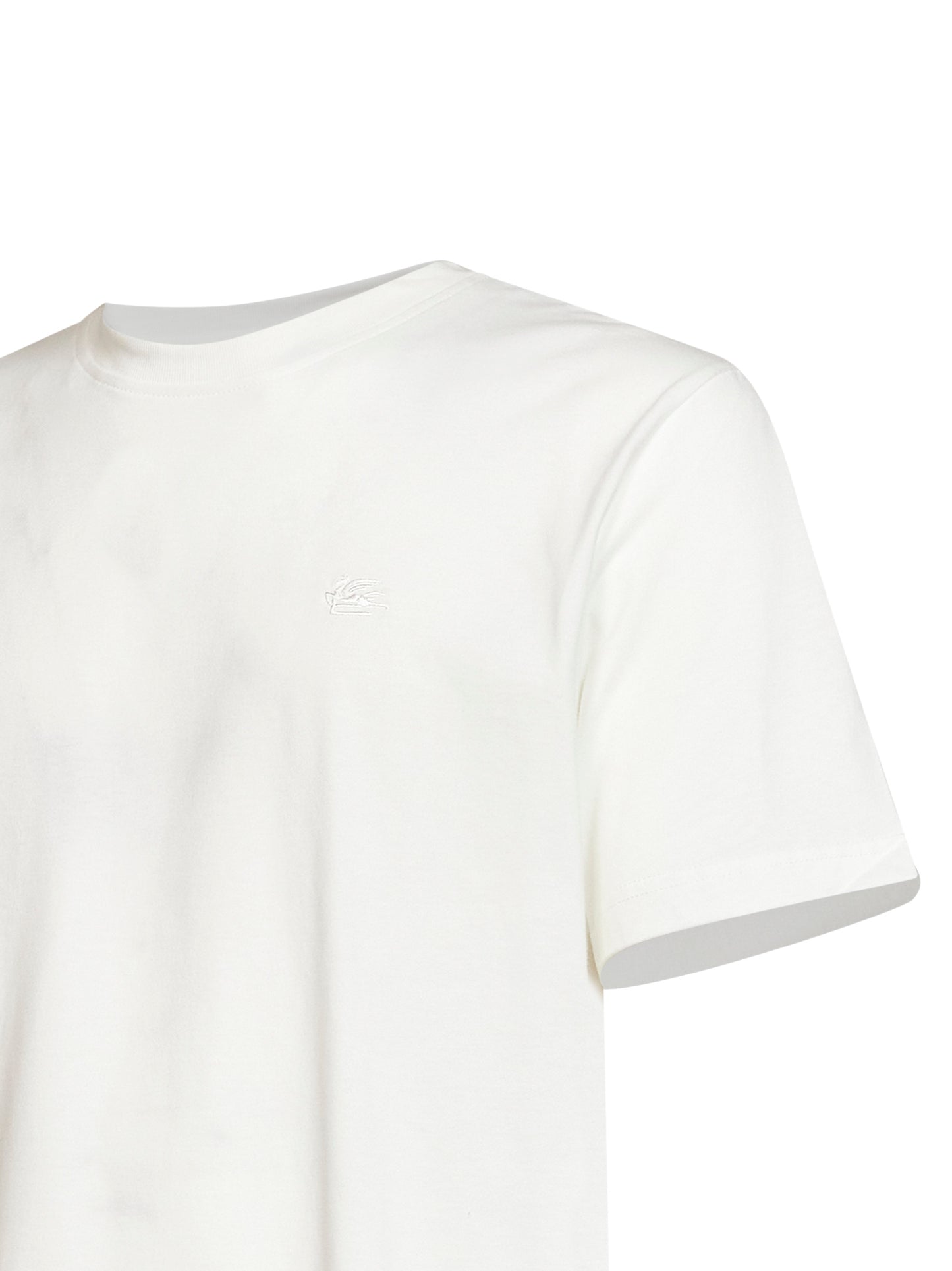 T-shirt in cotone beige con ricamo logo