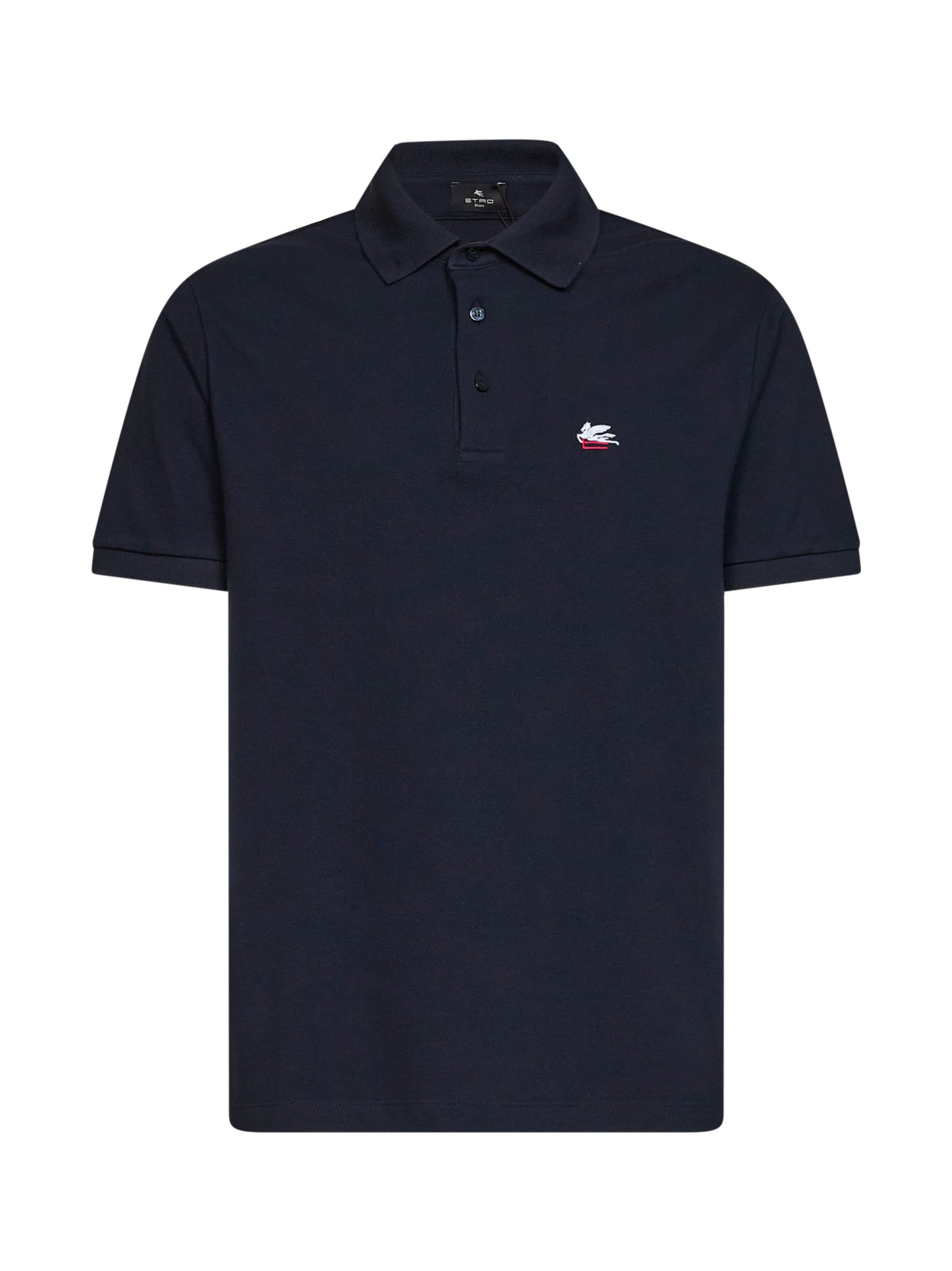 Navy blue cotton piqué Pegaso-embroidered polo shirt