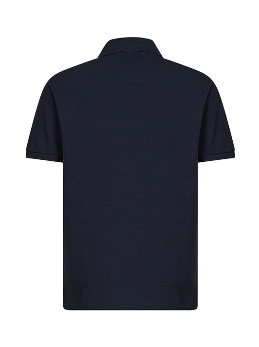Navy blue cotton piqué Pegaso-embroidered polo shirt