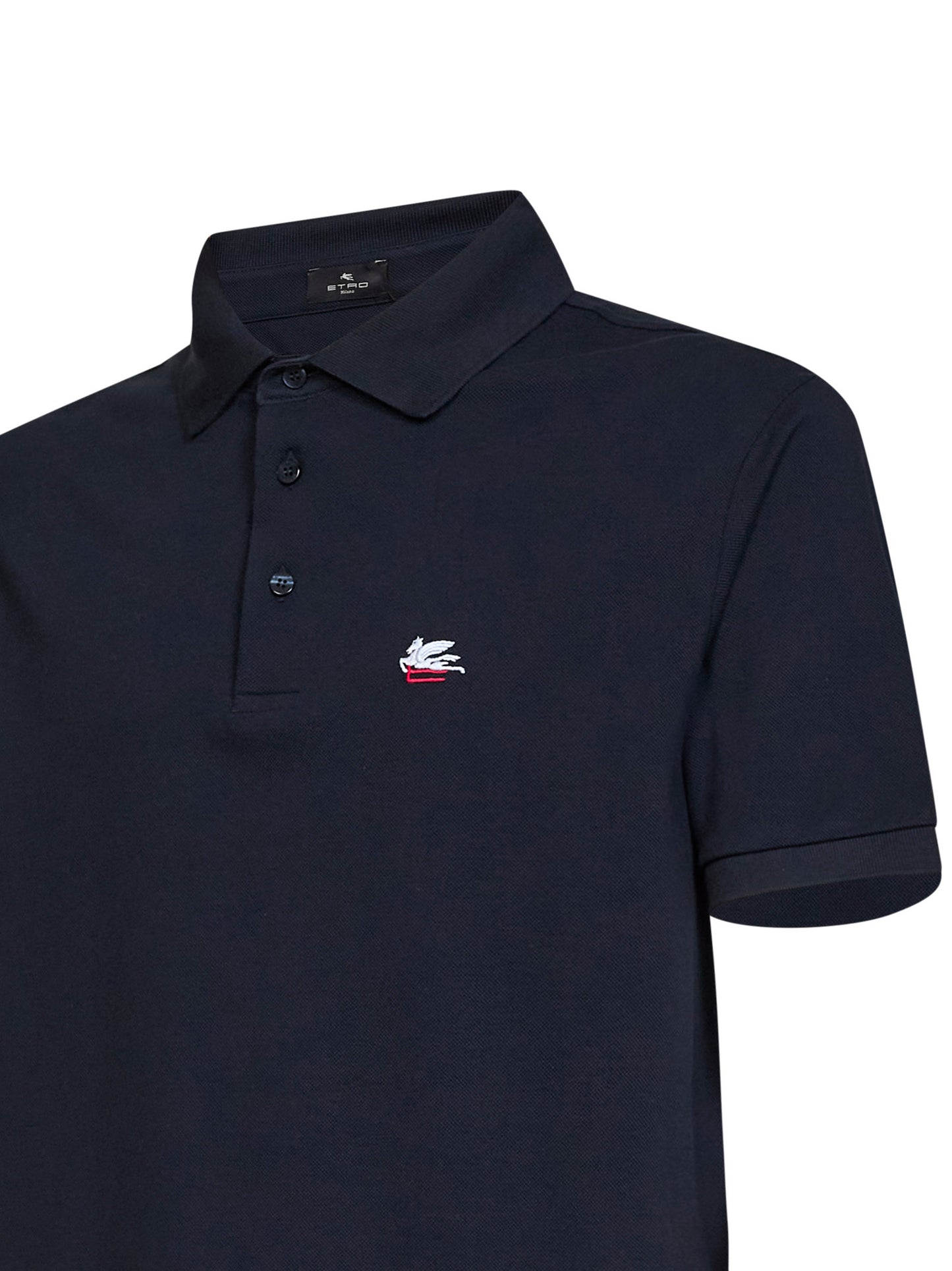 Navy blue cotton piqué Pegaso-embroidered polo shirt
