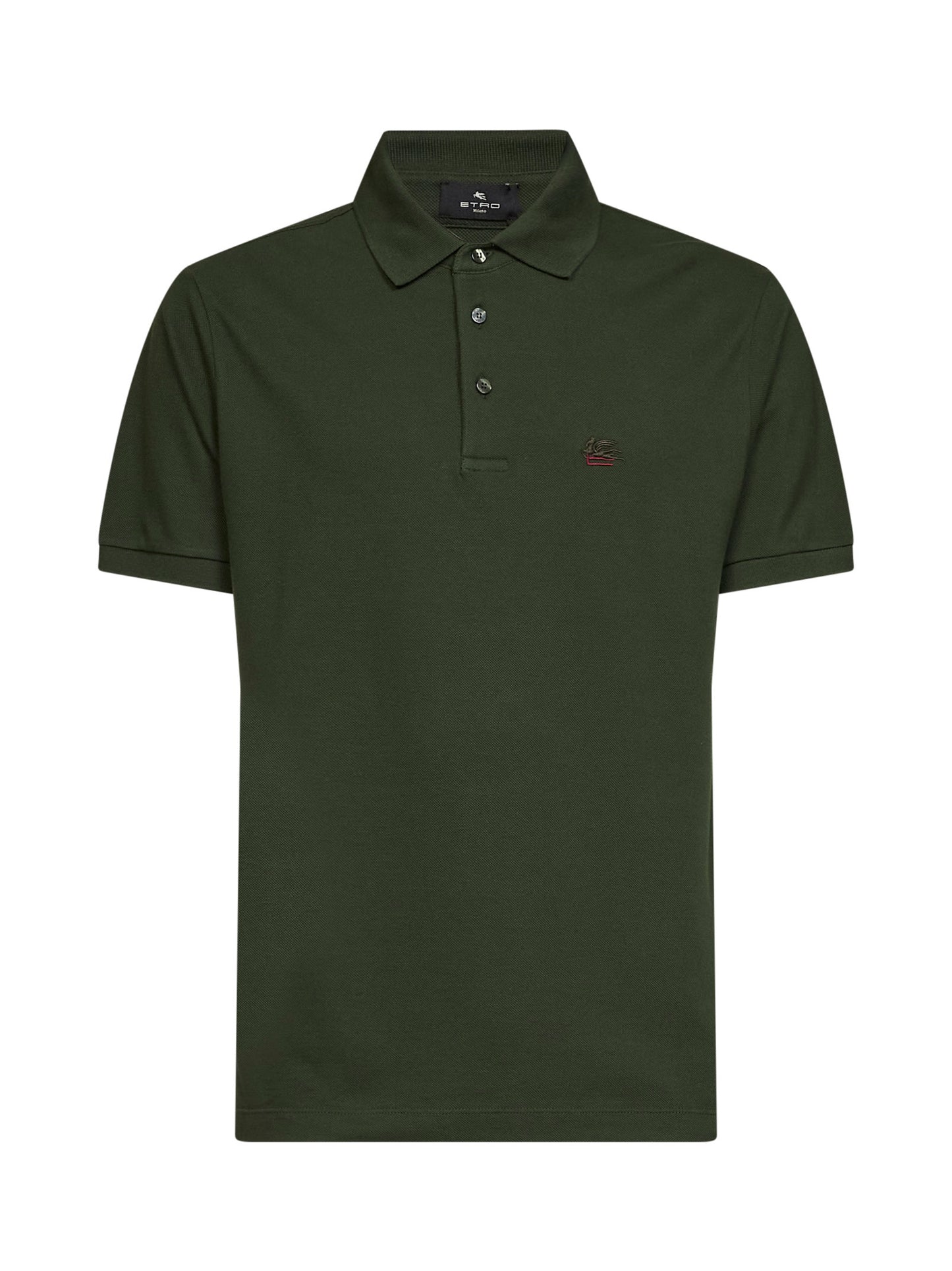 Olive green cotton piqué Pegaso-embroidered polo shirt
