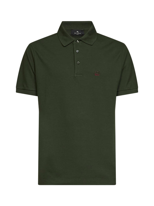 Olive green cotton piqué Pegaso-embroidered polo shirt