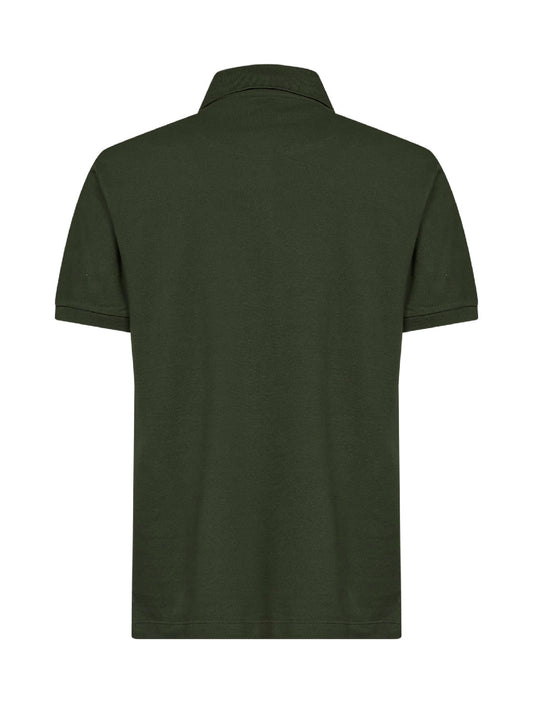 Olive green cotton piqué Pegaso-embroidered polo shirt