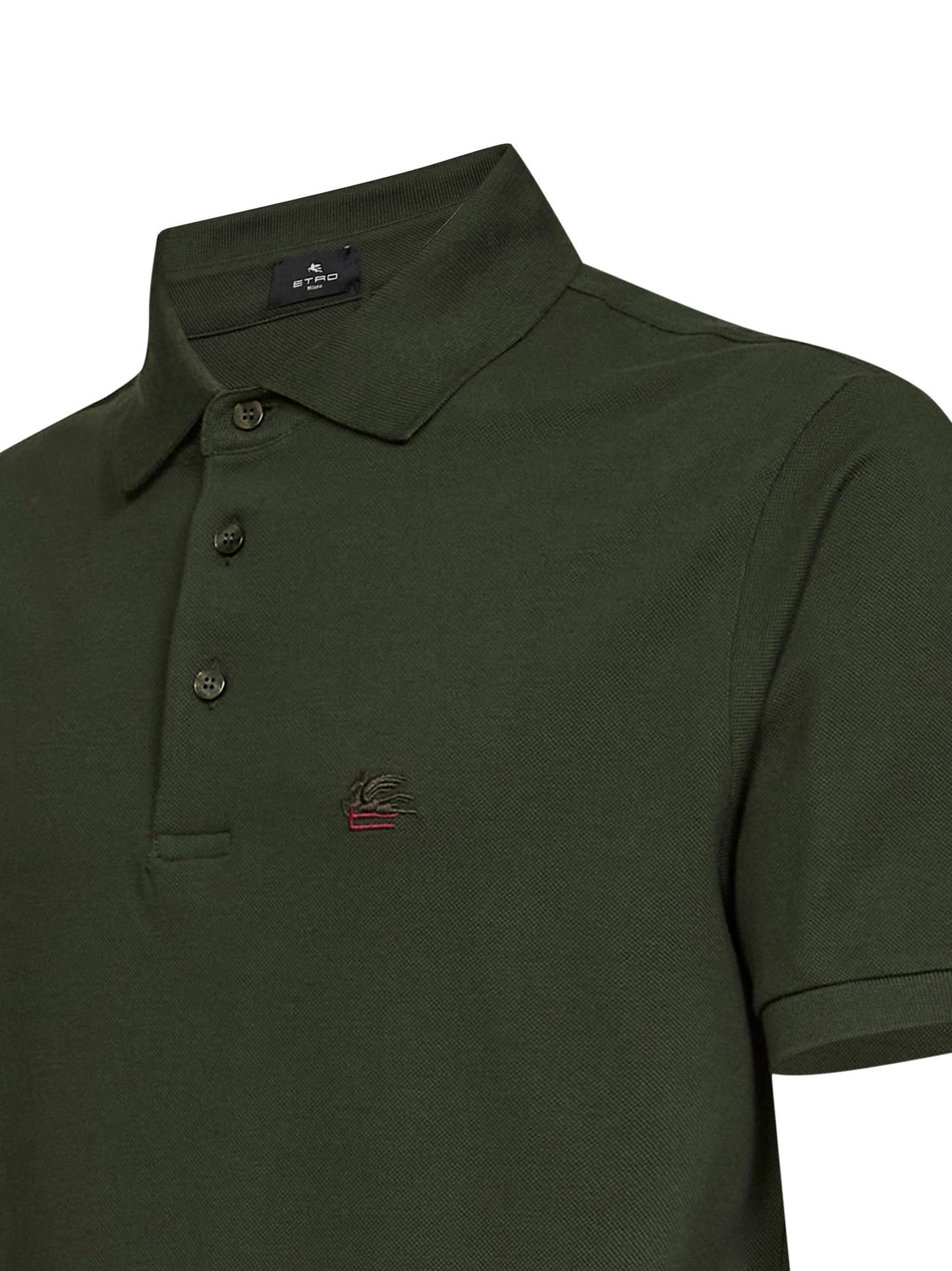 Olive green cotton piqué Pegaso-embroidered polo shirt