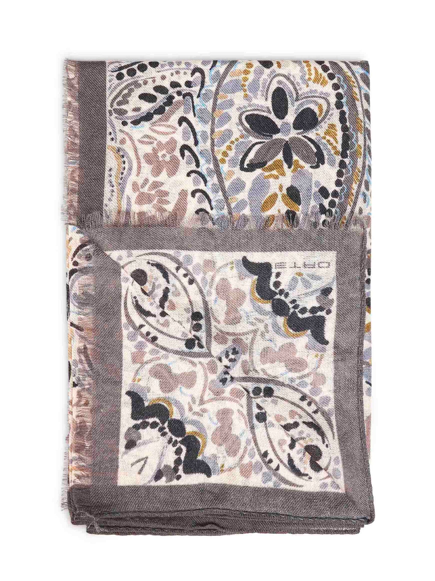 Beige wool and silk scarf with floral Paisley pattern