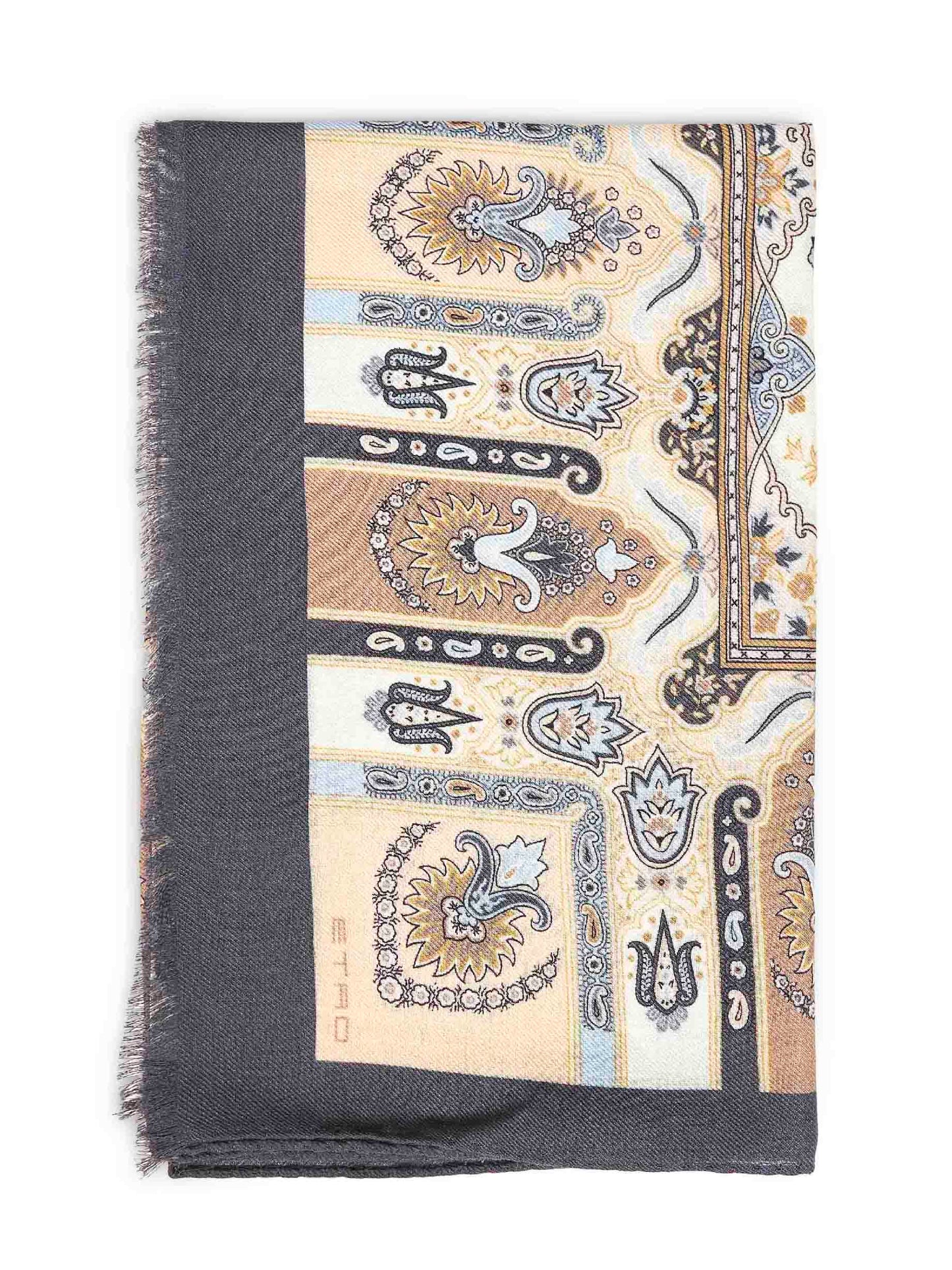 Cream wool and silk scarf with floral Paisley pattern
