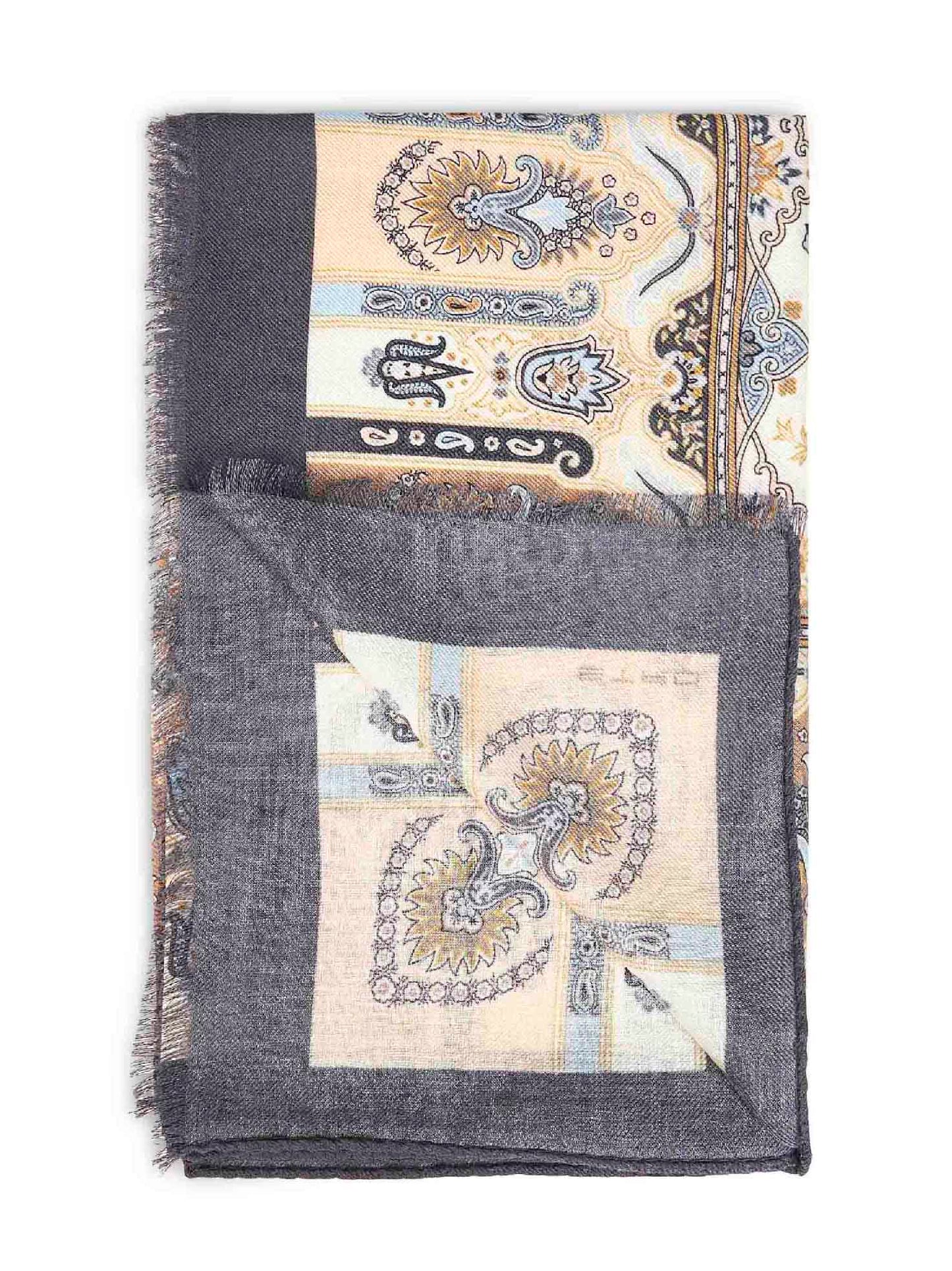 Cream wool and silk scarf with floral Paisley pattern