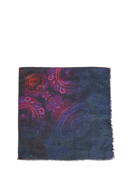 Blue modal and cashmere shawl with dégradé pattern