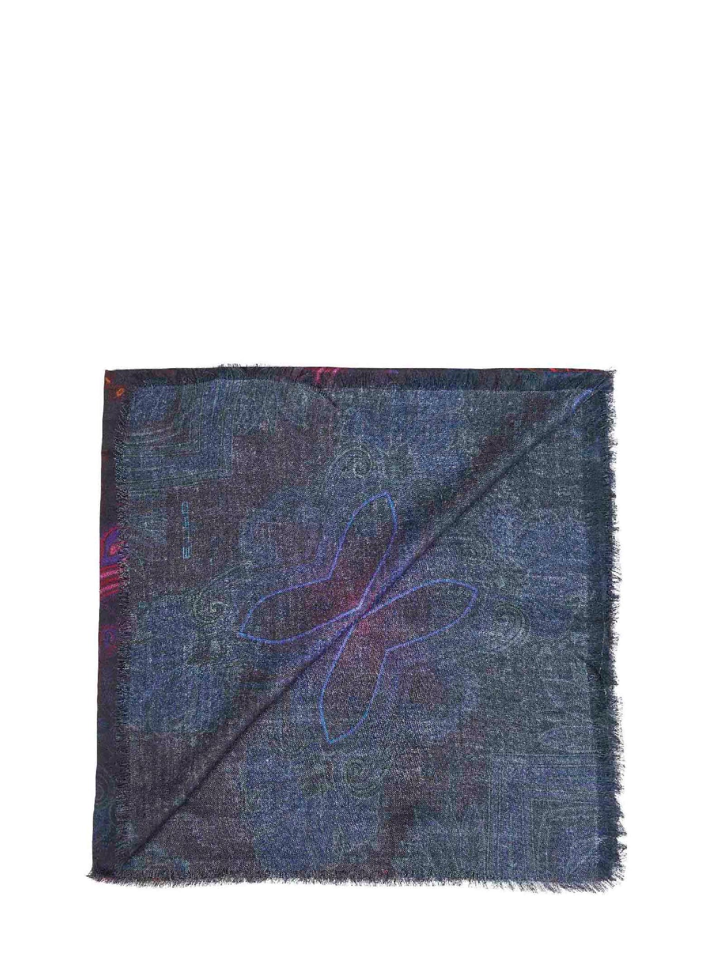 Scialle in modal e cashmere blu con motivo dégradé