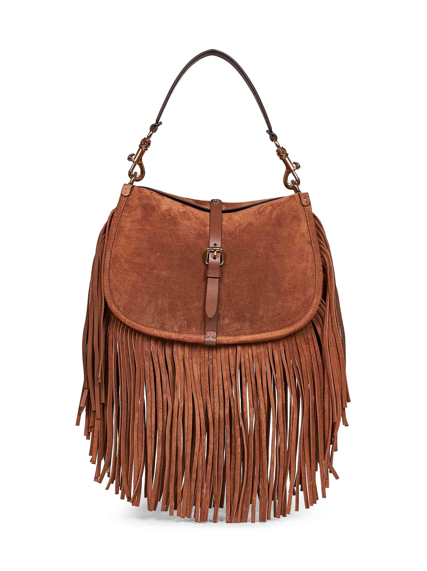 Camel medium Pony shoulder bag with fringes