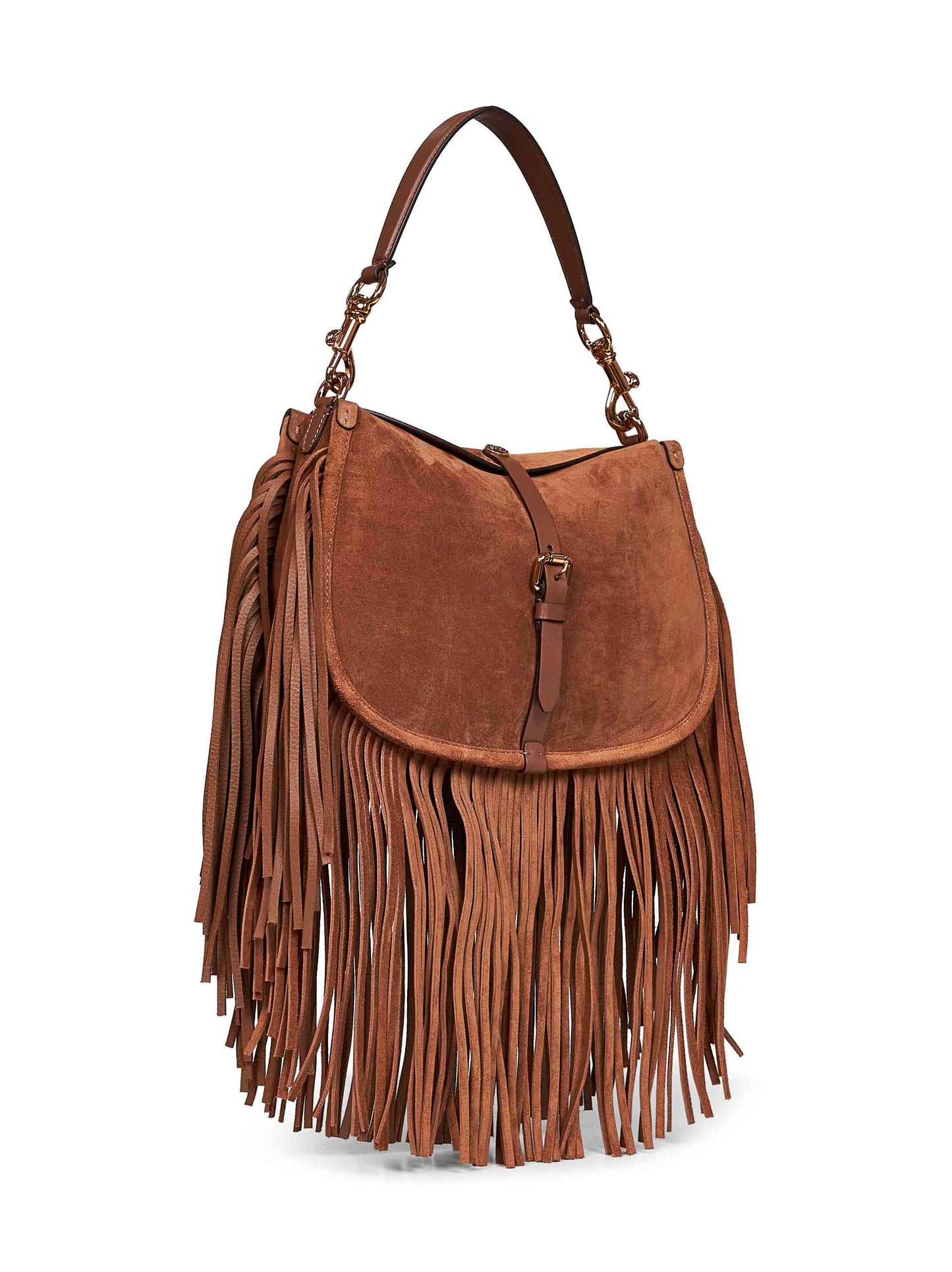Camel medium Pony shoulder bag with fringes