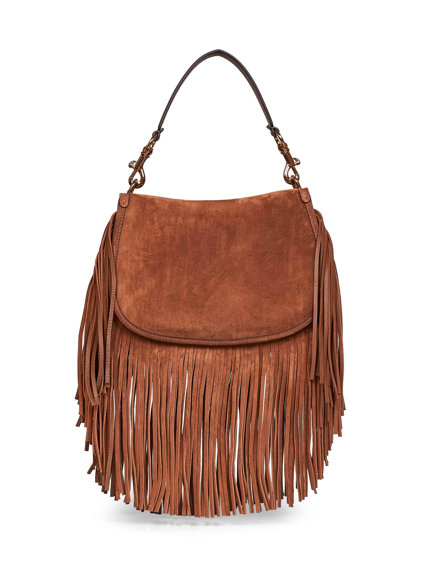 Camel medium Pony shoulder bag with fringes