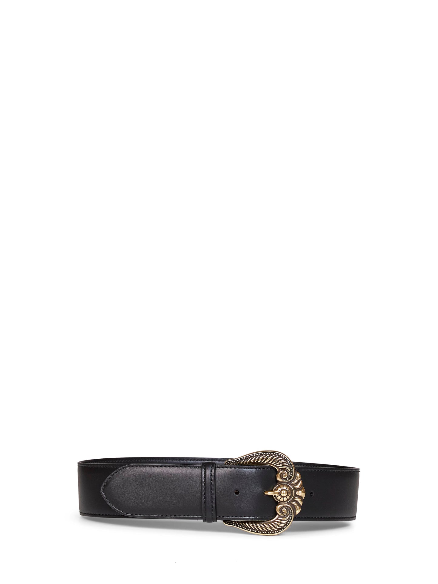 Cintura in pelle nera con fibbia Paisley