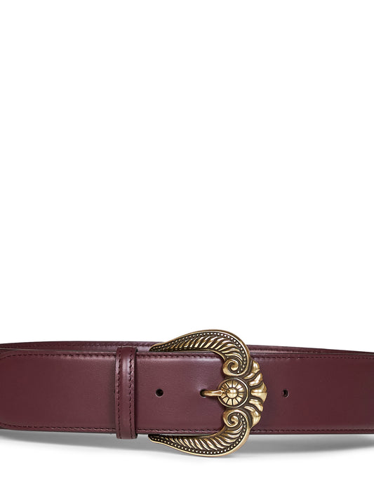 Burgundy leather belt with Paisley buckle