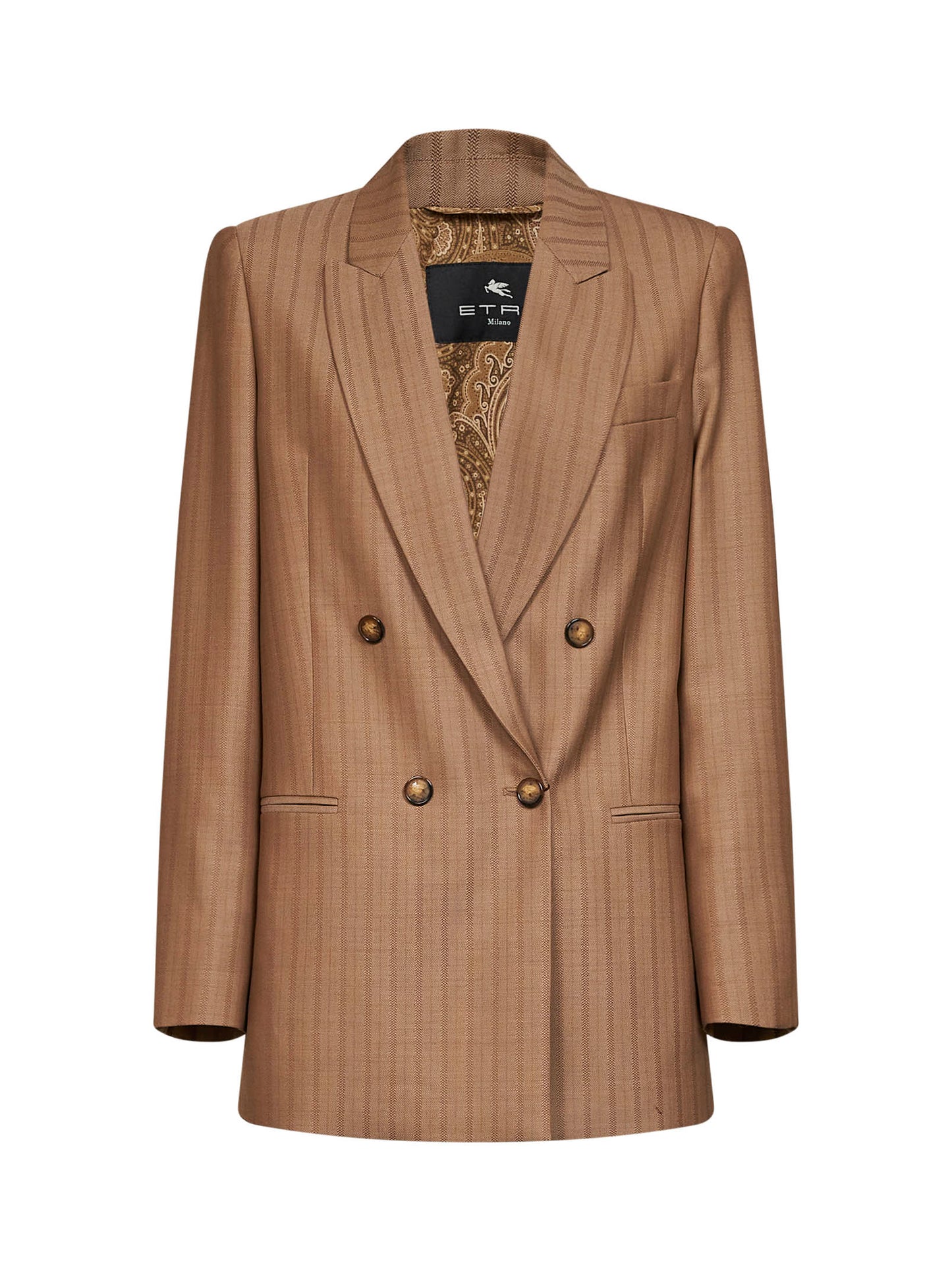 Camel striped wool jacquard double-breasted blazer