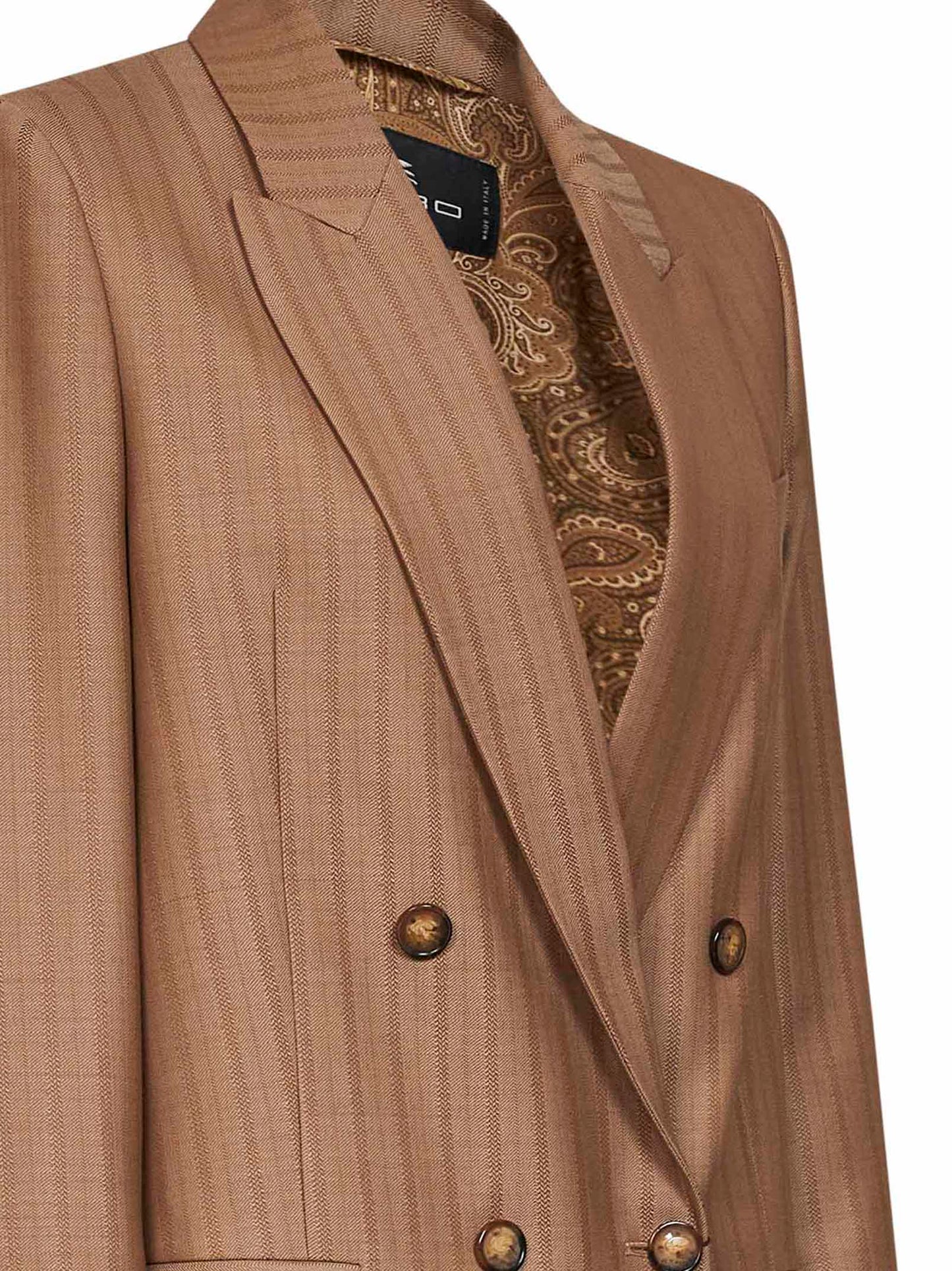Camel striped wool jacquard double-breasted blazer