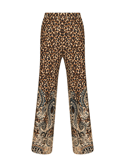 Beige silk crêpe de Chine printed trousers