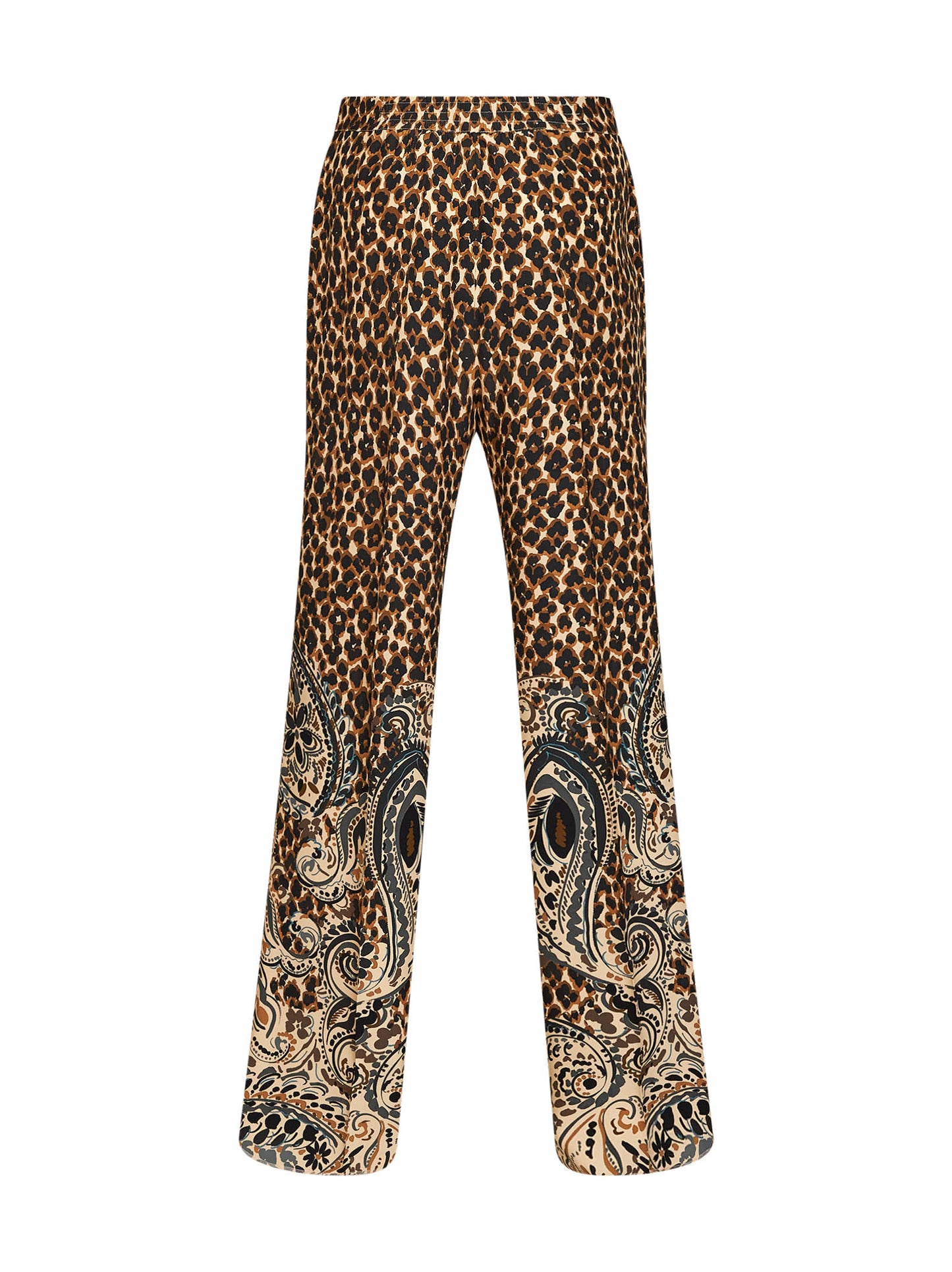 Pantaloni stampati in crêpe de Chine di seta beige