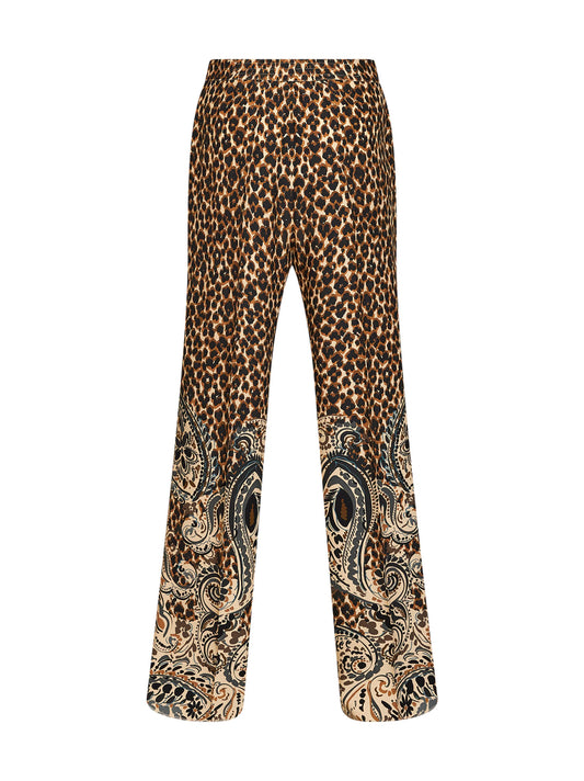 Beige silk crêpe de Chine printed trousers