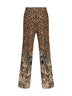 Pantaloni stampati in crêpe de Chine di seta beige