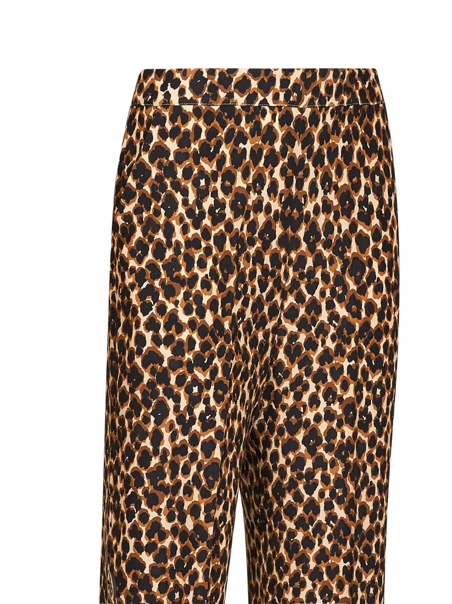 Pantaloni stampati in crêpe de Chine di seta beige