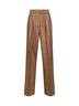 Pantaloni doppia pince in lana jacquard a righe cammello