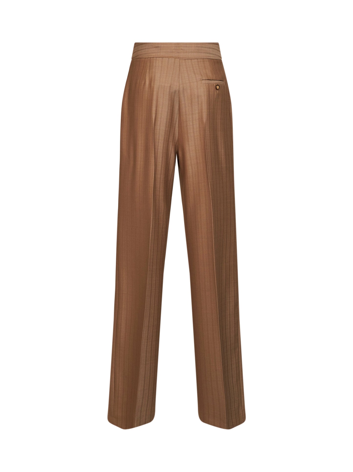 Pantaloni doppia pince in lana jacquard a righe cammello