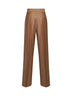Pantaloni doppia pince in lana jacquard a righe cammello