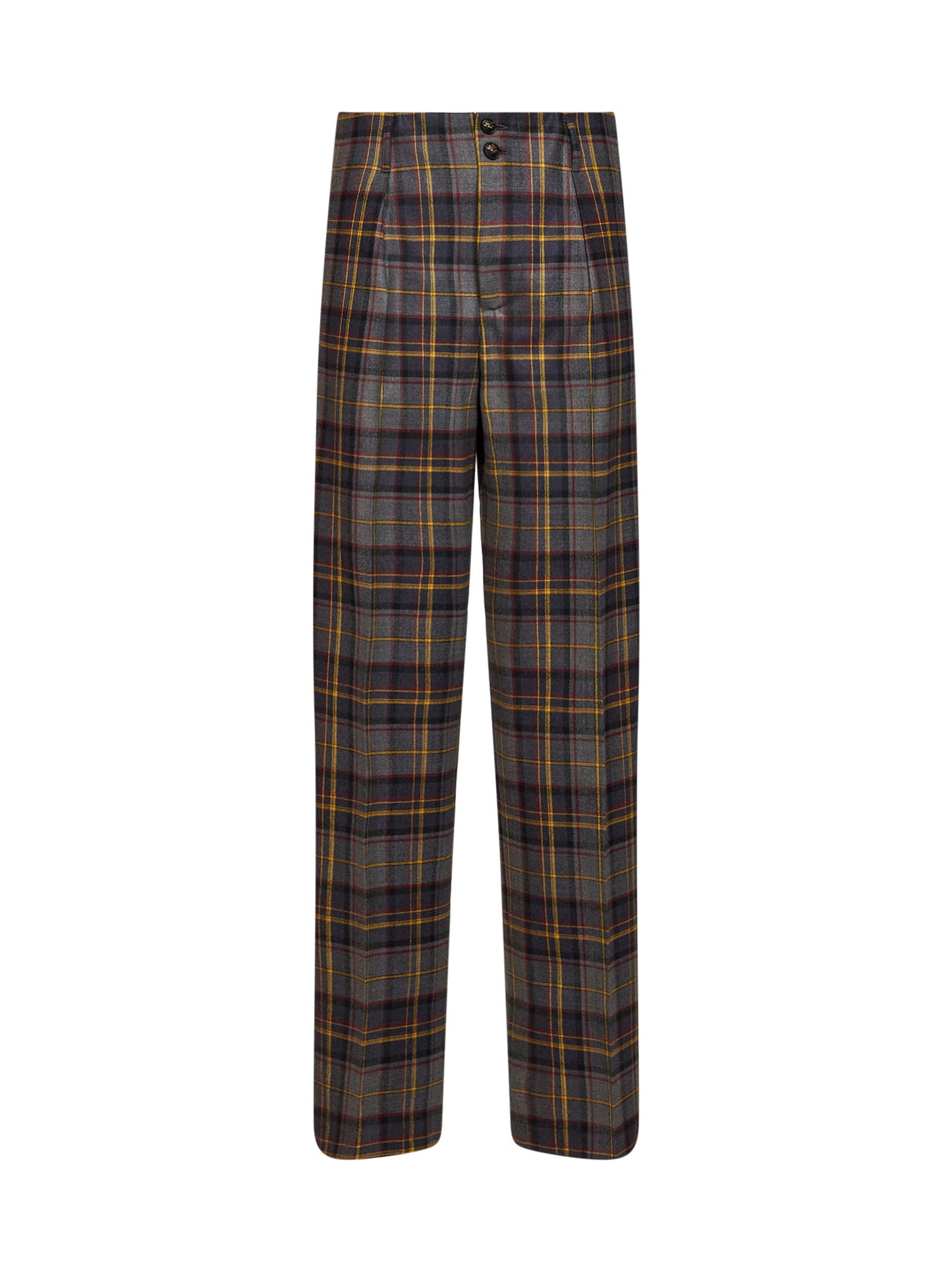 Grey check-pattern stretch wool trousers