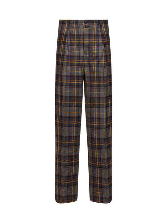 Grey check-pattern stretch wool trousers