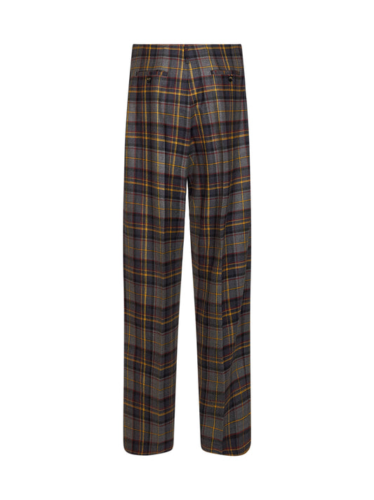 Grey check-pattern stretch wool trousers