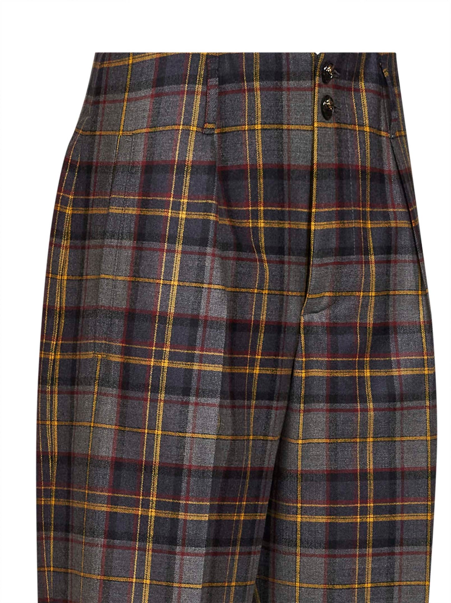 Grey check-pattern stretch wool trousers