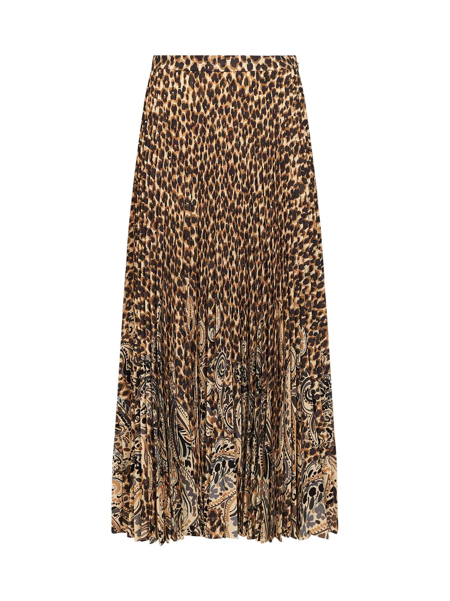 Gonna lunga plissettata in sablé stretch stampato beige